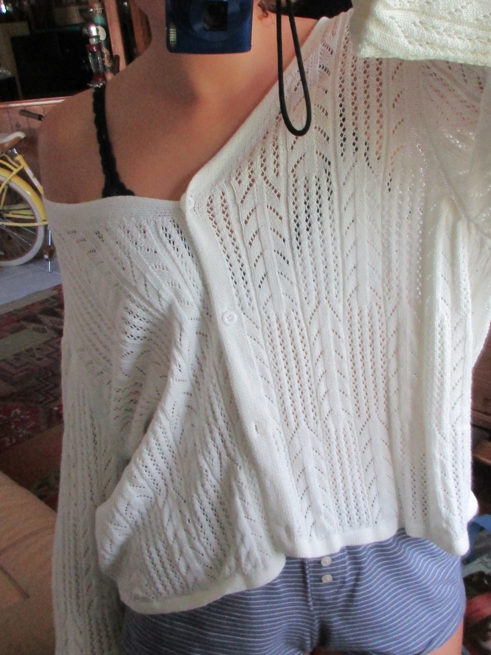 Grace Karin Cream Open-Knit Button Cardigan